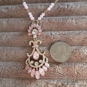 Hand Crafted Elegant Necklace Pink Gold 26" Chain Formal